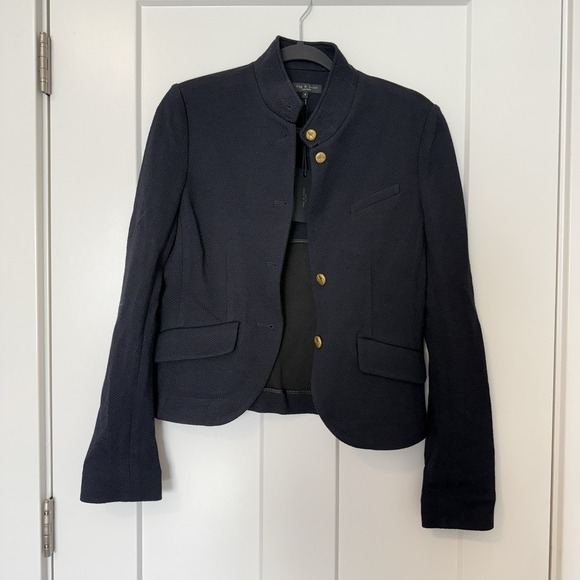 Rag & Bone Slade Cropped Textured Blazer Wool Blend Tailored Fit Blazer Size 4 - Picture 3 of 11